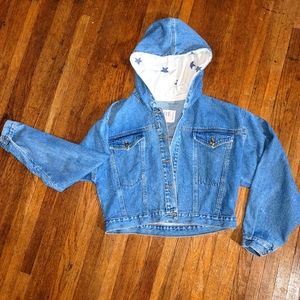 Vintage Vivre jeans, cropped jean jacket hood stars size small